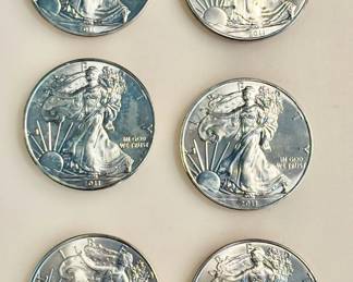 Lot of 6 - 2011 - American Silver Eagle Bullion Coins