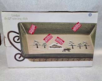 New in Box Sonoma Life+Style "Lodge" 8x12 Inch Ceramic Christmas Themed Serving Dish