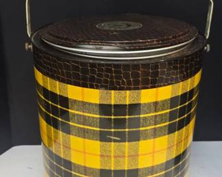 Vintage 1950s Poloron Tartan Toter Plaid Cooler with Tray
