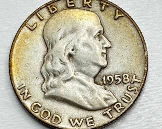 1958 D - Silver Franklin Half Dollar