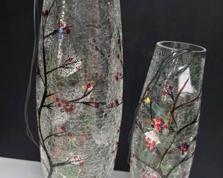 Crackled Glass Light Up Vases for Christmas Decor