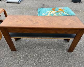 Oak Sofa Console Table with Parquet Veneer Top and Lower Shelf
