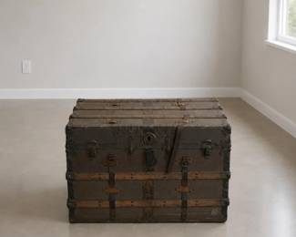 Antique Flat Top Steamer Trunk