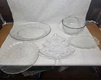 Small Collection of Vintage Mostly Christmas Glass Servingware