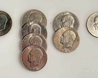 Lot of 8 Eisenhower Dollar Coins - Date Range 1971 - 1976