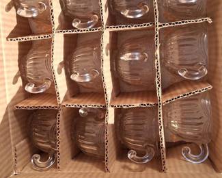 Vintage Pressed Clear Glass Anchor Hocking Punch Bowl w/ Glasses