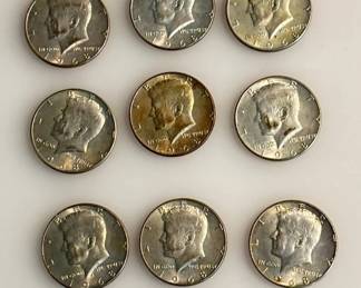 Lot of 10 - 1968 Kennedy Half Dollars - 40% Silver and 1911 90% Silver - Barber Dime