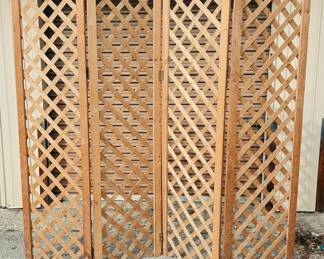Vintage Four-Panel Folding Wood Lattice Room Divider & Decorative Screen