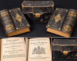 1840s Victorian Gilt Leather Prayer Book & New Testament in Case - Potterville