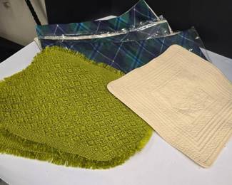 New Blue Plaid Pillow Covers, 2 Green Placemats & Quilted Square