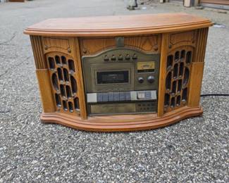 Vintage Record Player Stereo with Cassette Deck, 3-CD Changer & AM/FM Radio