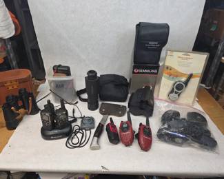 Small Collection of Vintage Hunting Equipment including Binoculars, Walkie Talkies, and More!