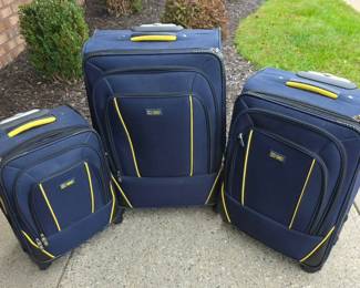 3 Navy Blue Soft Sided Rolling Upright Suitcases from Chaps
