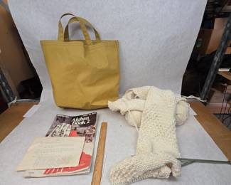 Small Vintage Bag of Kmart Kolor Match Yarn in Pre Knitted Blanket w/ Afghan Book Magazine