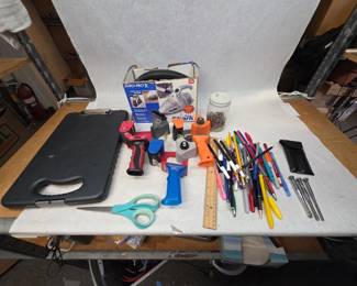 Small Collection of Various Office Supplies w/ Shark Euro-Pro Hand Vacuum