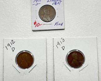 1911 D / 1912 D / 1913 D - Lincoln Wheat Cents