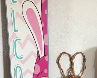 Easter Gnome Welcome Sign & NWT Wooden Bunny Wreath