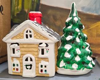 Vintage Porcelain Christmas Tree Village Candle Holder - Estate Sales Warehouse (GR)