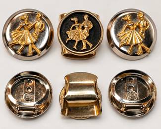 Mid-Century Rockabilly Dancing Couple Scarf Clips Set of 3, Black Enamel & Two-Tone Metal