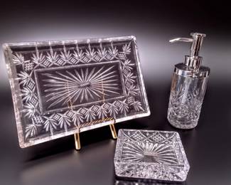 Godinger Shannon Dublin Crystal 3 Piece Vanity Set with Tray Soap Dispenser and Soap Dish