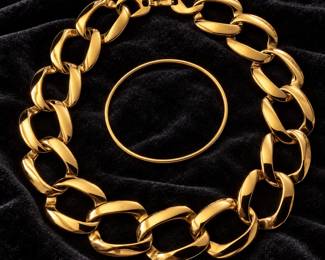 Vintage Chunky Gold Tone Link Necklace & Monet Bangle