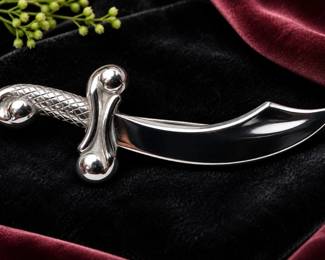 Rare 1940s Coro Era Chrome Scimitar Kilt Pin / Brooch C-Clasp Pat Pend 3.75"