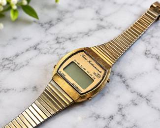 Texas Instruments Vintage Gold-Tone LCD Digital Alarm Watch Retro 1970s