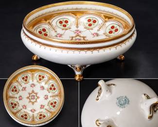 Antique Nippon Hand Painted Footed Bowl - Gold Moriage 6"