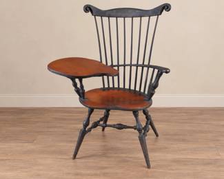Amish-Made Windsor Writing Arm Chair with Side Desk and Lower Shelf - S.R.H. '96 #44