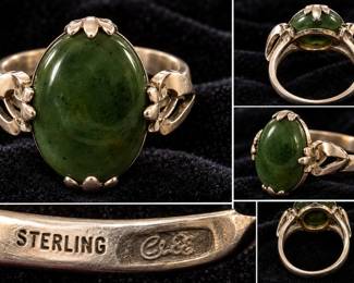 Art Deco Clark & Coombs Sterling Nephrite Jade Ring