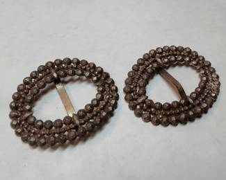 Antique Victorian Cut-Steel Beaded Shoe or Sash Buckles Ornate Matching Pair
