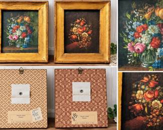 1960s Italian G.B. Florence Flemish School Floral Still Life Prints in Gold Gilt Frames - Pair