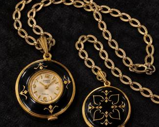 1960s Lanco 17 Jewel Swiss Enamel Pendant Watch