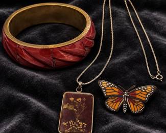 Wm Spear Alaskan Monarch Butterfly Pin, Brass Bangle & Pendant