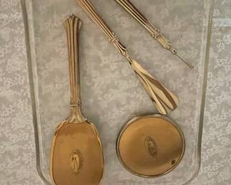Vintage vanity tray with mirror, brush and shoehorn