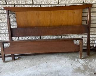 Mid century walnut headboard, footboard and rails