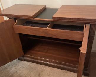 Expanded view. Two sectioned drawer for silverware, One shelf.