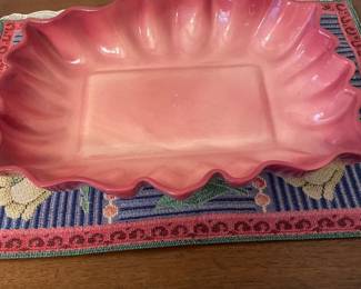 Mid-century design pink ceramic serving dish with fluted edges
