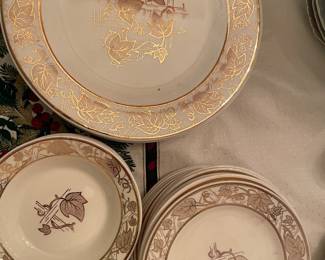 Royal China dinner plates, small plates and small bowls with warrentrd 22K gold. Pattern name:Golden Trellis