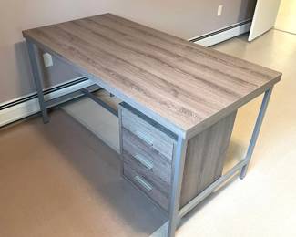 Gray & Metal Office Desk with Drawers