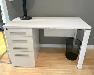White Desk with File Folder Drawer & Wire Basket