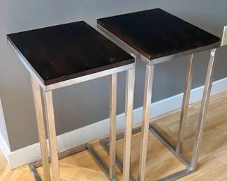 (2) Modern Brown & Silver Accent Tables