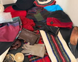 Vintage gloves, hats and scarves