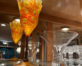 Vintage Steuben Crystal Vase (right) and Colored Tulip Vase (left)