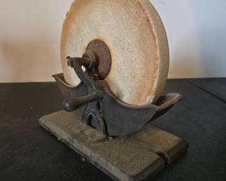 326 antiquehandcranksharpeningstonegrin