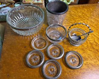 057 pressedglassandmetalrimmedbowlsand