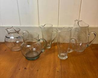 114 fiveassortedvintageglasspitchers