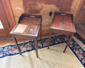237 pairofleathertopmahoganyendtables