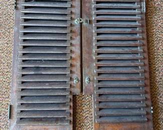 026 pairofantiquelouveredwoodwindowshu
