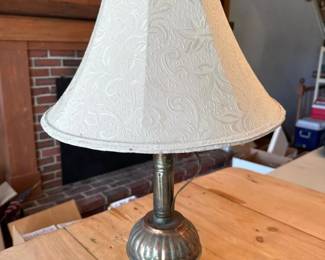 236 vintagetablelampwithfabricshadeand